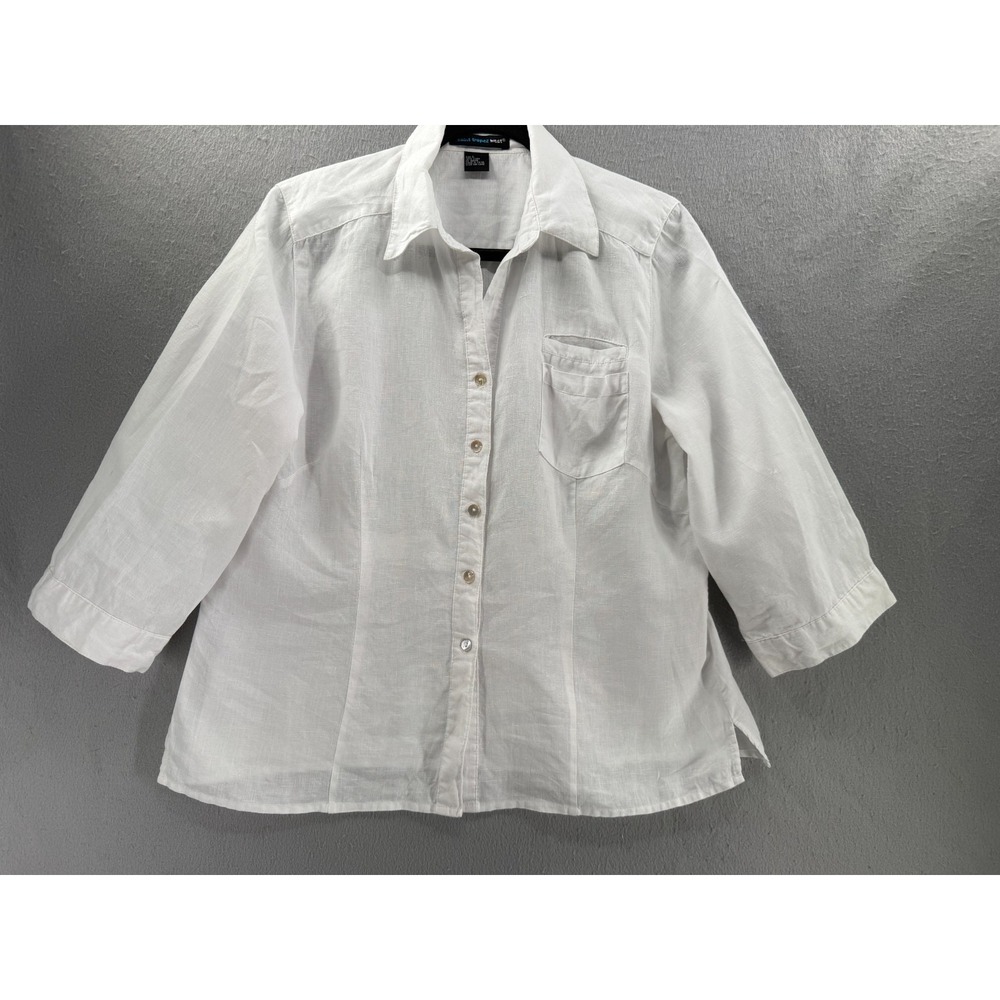 St. Tropez West Shirt Womens L 100% Linen Coastal Minimalist Top Resort Beachy